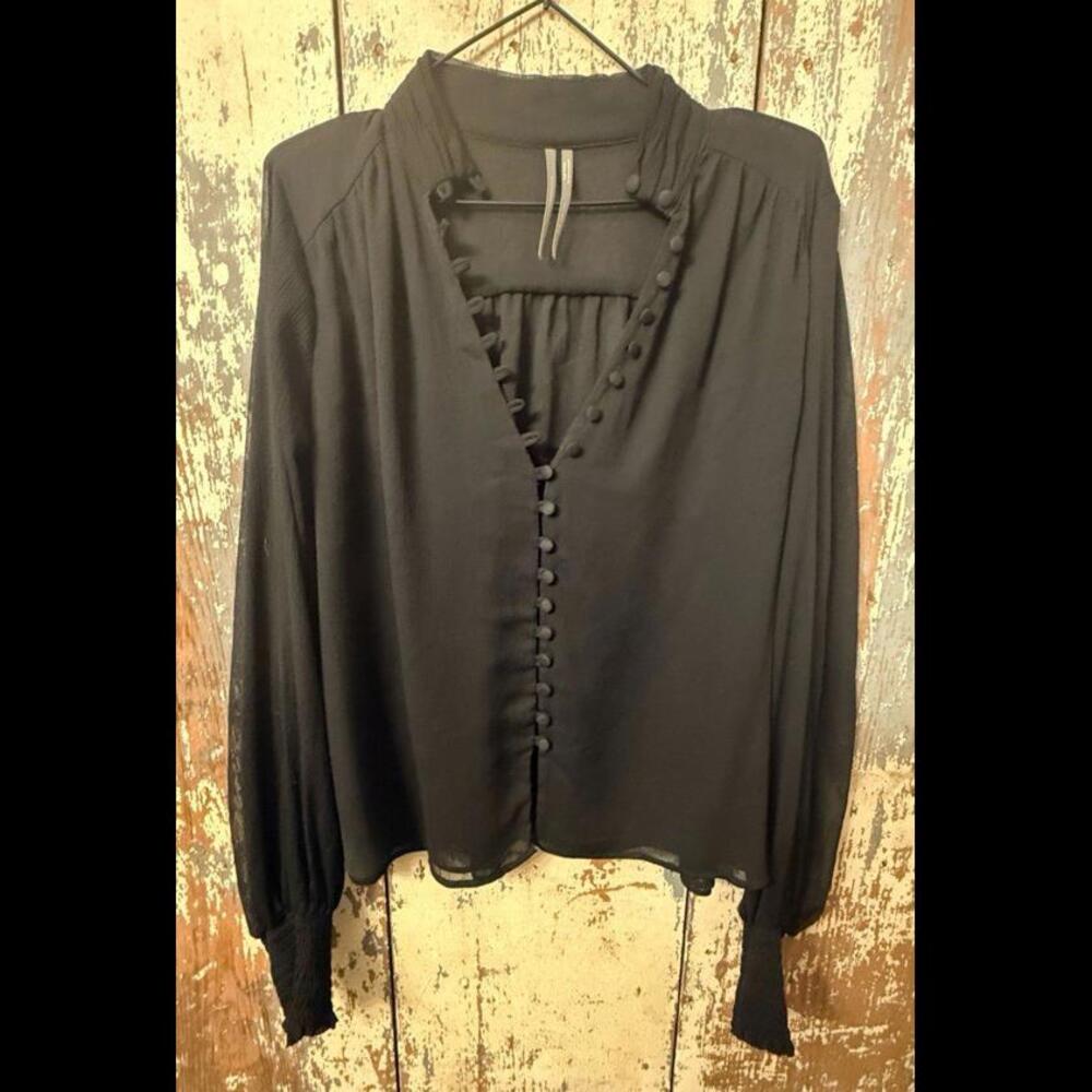 by Anthropologie black blouse size 14, long sleeve, button down